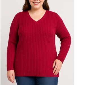 Valerie Stevens Casual Woman Red Cable Knit Sweater Size 3X Academia Casual